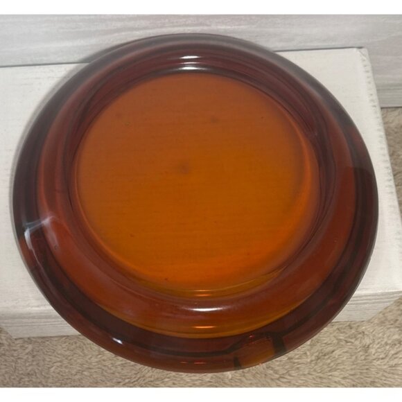 Vtg Amber Glass Ashtray Four Cigarette Rests Retro Mid-Century Modern 7 3/4" - Picture 5 of 8